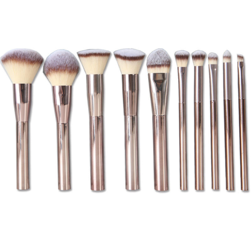 Luxury Rose Gold 10 Pcs Makeup Brush Set Professional Face Eye Cosmetic Tool Kit Vegan Synthetic Custom Logo Makeup Brush Set