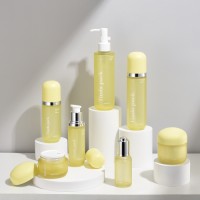 Custom PETG Plastic Cosmetic Packaging Set Skincare Bottle & Jar with Silver Decorative Ring