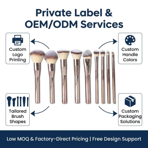 Luxury Rose Gold 10 Pcs Makeup Brush Set Professional Face Eye Cosmetic Tool Kit Vegan Synthetic Custom Logo Makeup Brush Set
