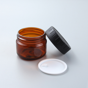50ml, 100ml, 120ml  plastic amber brown PET cream jar large cosmetic container with black lid