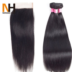  10A Grade Peruvian Hair Extension With Lace Closure Manufacture Silky Straight Natural Color Virgin Hair Bundle Closure