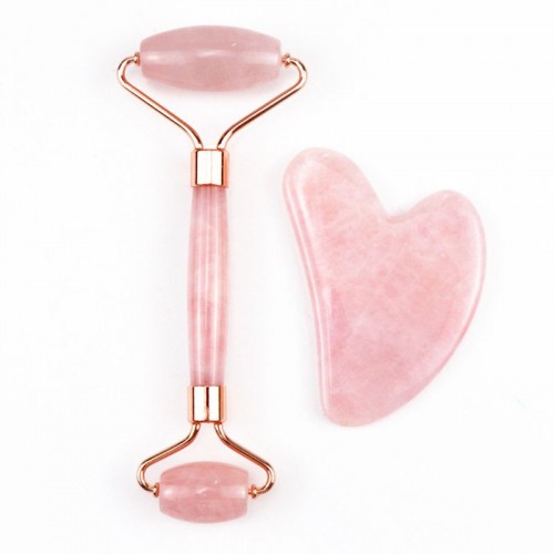 Rose Quartz Jade Roller&Gua Sha set, Face Roller, Facial Beauty Roller Skin Care Tools