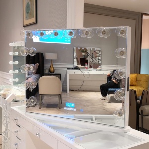 Stock in US! Docarelife Vanity Hollywood Lighted Mirror Wireless Speaker Desktop Beauty Makeup Mirror with Led Bulb