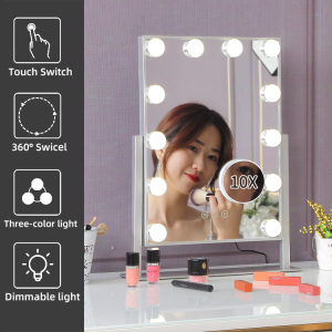 Tabletop Power Supply Dimmable 12 LED Bulbs Hollywood Vanity Makeup Mirror With Lights