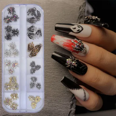 Wholesale Halloween Nail Art Decoration Alloy Dark Spider Skull DIY Metal Nail Ornaments Diamond