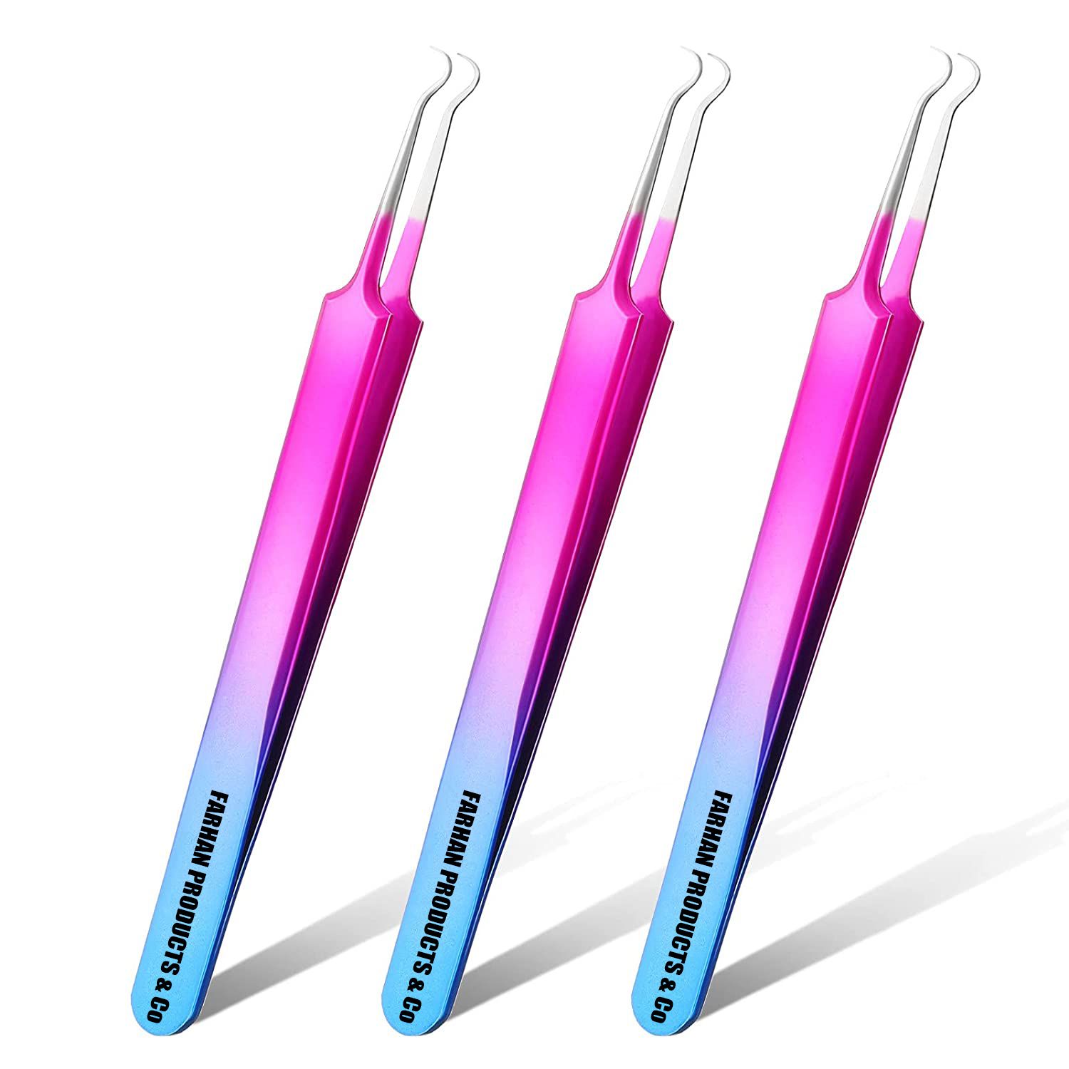 Blackhead Removal Tweezer Acne Blemish Stainless Steel Blemish Extractor Tool Acne Whitehead Pimple Bend Curved Tweezer (Multi)
