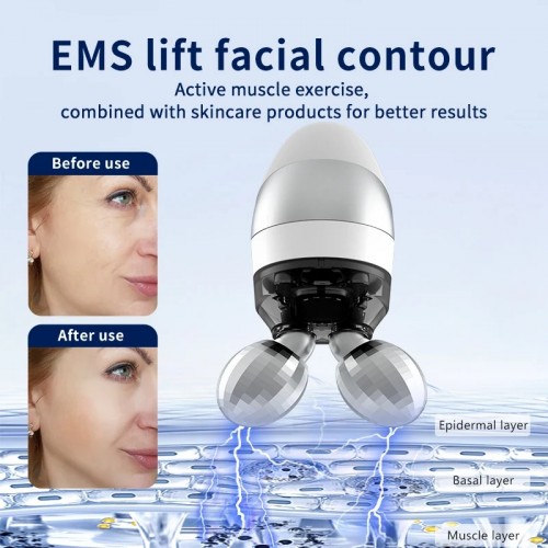 2Pcs Replaceable Double Head High Frequency Beauty Instrument EMS Facial Firming Red & Blue Light Anti-Wrinkle Device