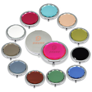 Amazon Hot Sale Metal Round Mini Compact Makeup Mirror With Red Diamond Shape Crystal Pocket Mirror