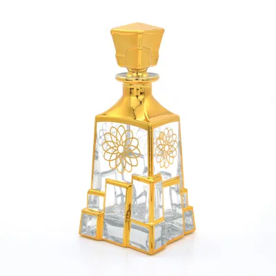 Arabian Fancy Gold Decorative Display 200ml Empty Handmade Glass Perfume Oil Decanter Bottle