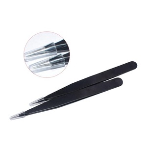 Custom logo stainless steel black eyebrow point tweezers