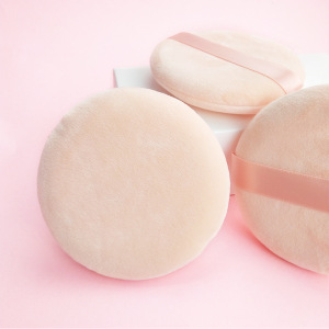 Custom Size 50/55/60/65/75/80mm Make Up Cosmetic Compact Pressed Shimmer Powder Puffs Pink Flocking puff