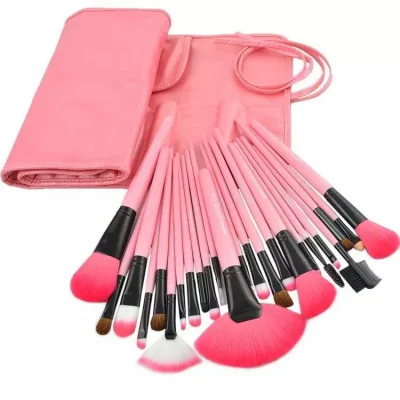 in-Stock 24-Piece Wooden Makeup Brush Set: Pink and Black Tools