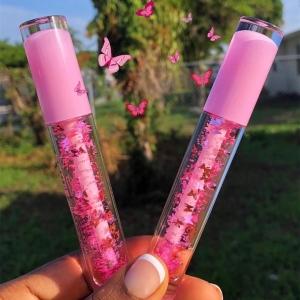 Lip Gloss Glitter Clear Low Moq Make Your Own Box Filling Hot Selling Pink Crystal Mint Oil Sparkle Butterfly Lipgloss
