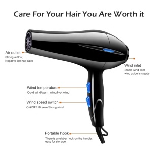 Professional Salon Hot and Cold Air Negative Ionic Blow Dryer Powerful Hair Dryer