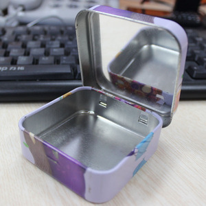 small hinged rectangular tin full colour printed tin box for makeup,makeup tool kits