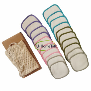 U-HomeTalk 2020 Square Shape 8CM Reusable Facial Bamboo Cotton Velvet Terry Makeup Remover Pads With With Cotton Meshbag