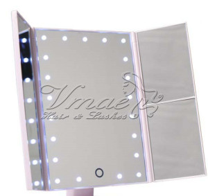 VMAE Three-Fold Desktop Cosmetic Mirror 21/22 LED 180 Rotating Adjustable Magnification Desktop Touch Screen Makeup Led Lighted