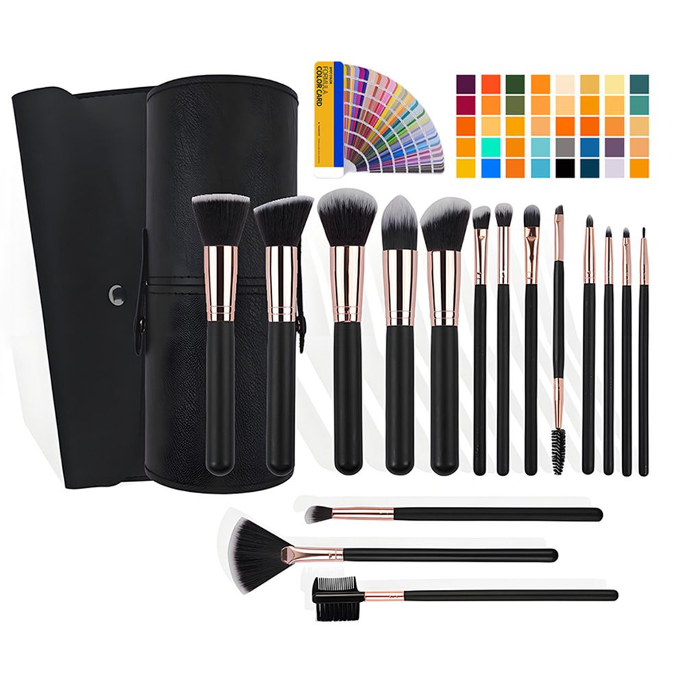OEM/ODM Private Label Makeup Brush Set 15pcs Professional Synthetic Hair Foundation Eyeshadow Brushes with Cylinder Leather Box
