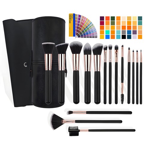 OEM/ODM Private Label Makeup Brush Set 15pcs Professional Synthetic Hair Foundation Eyeshadow Brushes with Cylinder Leather Box