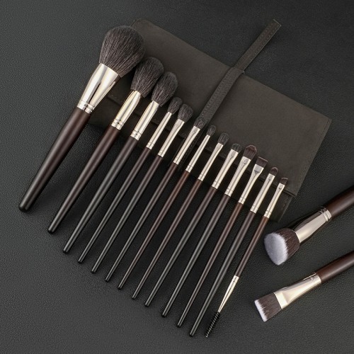 OEM/ODM Private Label Makeup Brush Set 15pcs Professional Synthetic Hair Foundation Eyeshadow Brushes with Cylinder Leather Box
