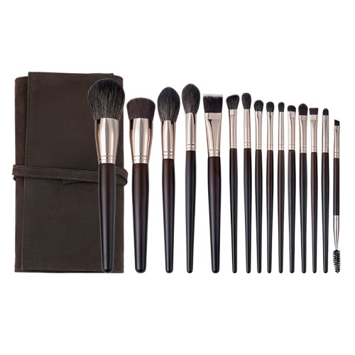 OEM/ODM Private Label Makeup Brush Set 15pcs Professional Synthetic Hair Foundation Eyeshadow Brushes with Cylinder Leather Box