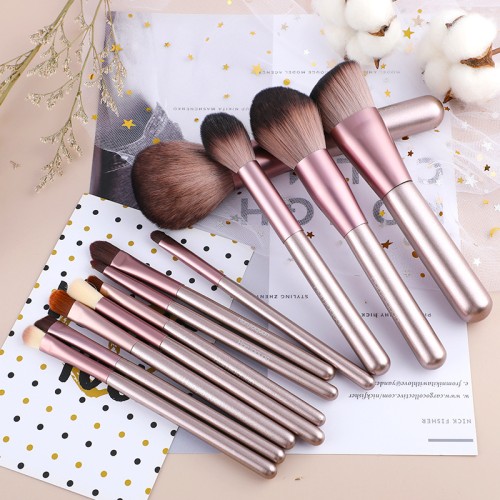 Wholesale Rose Gold 10pcs Makeup Brushes Manufacturer High-End Vegan Synthetic Fiber Brush Set with Custom Logo Packaging BoxTube