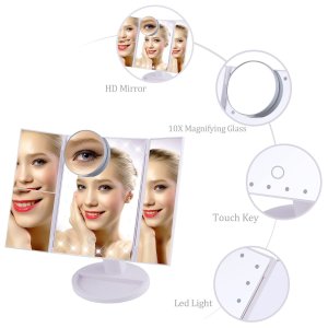 22 Light Touch Screen LED Makeup Tri-fold Mirror Table Desktop Vanity Magnifying Mirrors 3 Folding Adjustable Mirror