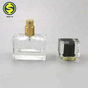 30ml square clear spray glass perfume bottle with pump  for cosmetic packing