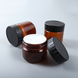 50ml, 100ml, 120ml  plastic amber brown PET cream jar large cosmetic container with black lid