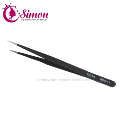 Black Color Anti-Static ESD Stainless Steel Tweezer for Eyelash Extension