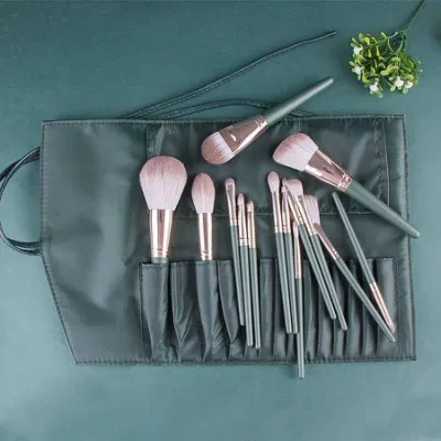 Green Makeup Brush Set: 13-Piece Portable Soft Hair Eye Shadow Blusher Powder Brushes
