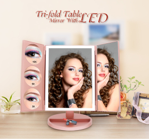 Hot Selling Touch Screen 360 degree  Rotating  Lights  Led vanity Makeup Mirror with storage box