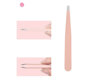 Manufacturer Private Label Eyelash Stainless Steel Slant Tip Eyebrow Extension Mini Tweezers Travel Sets