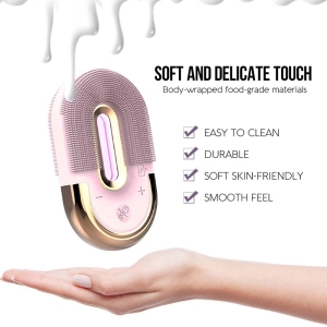 Private Label Wireless Charging Silicone LED Light Electric Facial Cleansing Brush