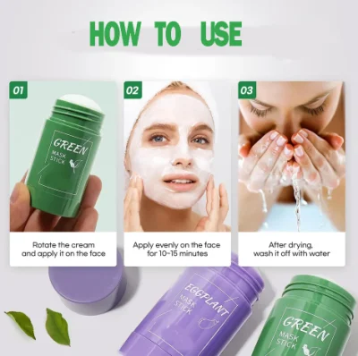 Vegan Skin Care Brightening Green Clay Mask Wholesale Eggplant Facial Purifying Acne Green Tea Clay Mask Stick