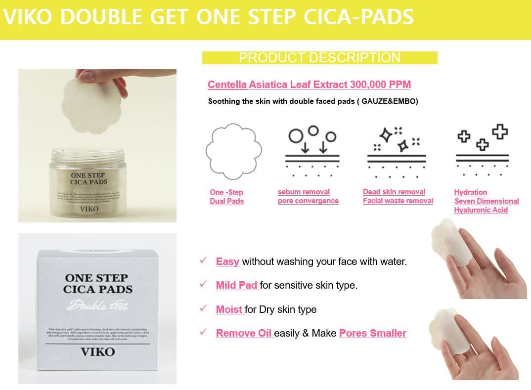 VIKO DOUBLE GET ONE STEP CICA PADS(KOREA OEM COSMETICS // PRIVATE LABEL COSMETICS// KOREA SKIN CARE)