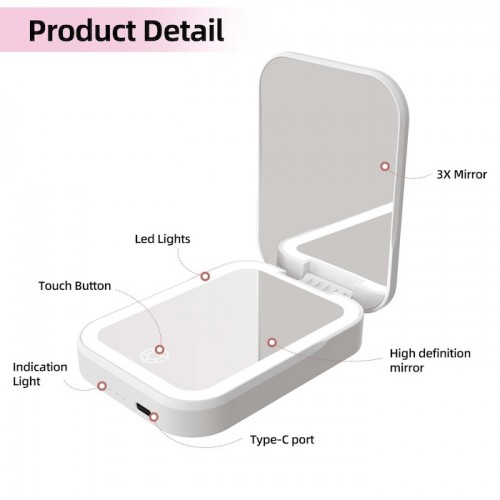 Portable Travel Multi-Purpose 2-In-1 Power Bank LED Markeup Mirror With Fill Light