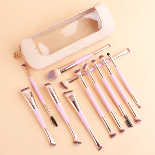 Portable Dual-Ended Cosmetic Brush Set with Bag | Wholesale Custom Makeup Brushes Manufacturer