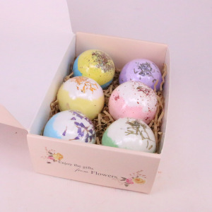 100% natural handmade100g top sale 6pcs bath bomb gift set with Dry Flowers