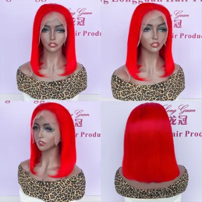 2023 Hot Sale Beautiful Red Bob Wholesale Human Hair 13X4 HD Transparent  Lace Front Wigs for Black Women - Xuchang Longguan Hair Products Co., Ltd.
