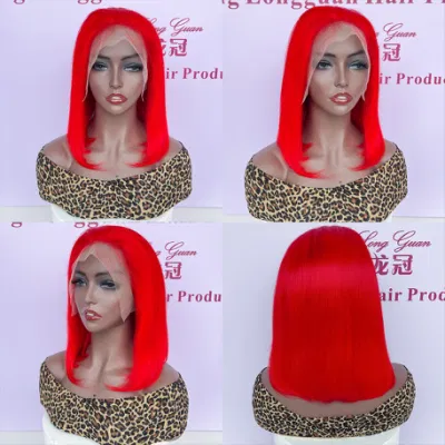 2023 Hot Sale Beautiful Red Bob Wholesale Human Hair 13X4 HD Transparent Lace Front Wigs for Black Women