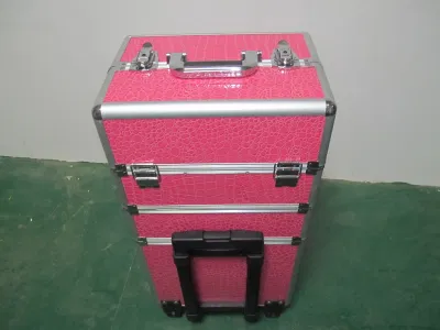Big Colorful Aluminium Cosmetic Case for Makeup with Trays