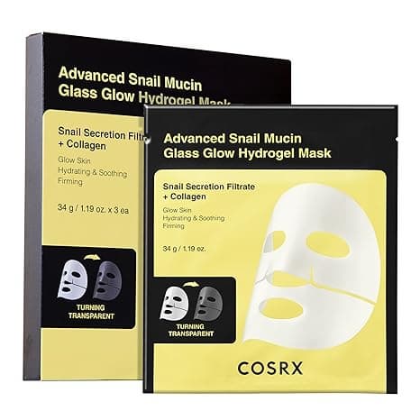 COSRX Advanced Snail Mucin Glass Glow Hydrogel Face Masks Skincare 3 EA, Collagen Face Mask