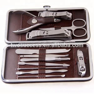 Factory sale Unisex Nail Care Tools 12 Pcs Cutter Cuticle Clipper Manicure Pedicure Kit Case Gift Set