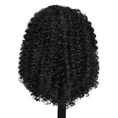 Hot Vendor Natural Black Afro Kinky Curly Short Wigs Middle Part Shoulder Length Closure Synthetic Hair