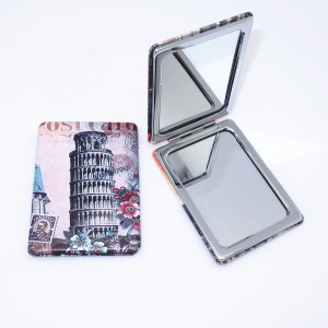 New Eiffel Tower design rectangle shape PU leather compact pocket mirror