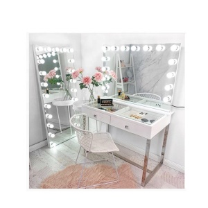 White Large Desktop Hollywood Mirror with Light Bulbs Makeup Vanity Dressing Table Large