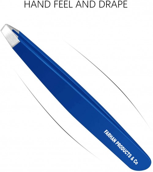 Stainless Steel Slant Tip Tweezers Professional Eyebrow & Eyelash Tweezers for Your Daily Beauty Routine ( Blue )