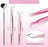 9 Pieces Eyelash Extension Tweezers Mirror Set with Container Including 6 Pieces Straight and Curved Tweezers 3 Pcs Mirrors