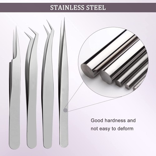 6 Pieces Pointed Tip Tweezers Bulk Stainless Steel Straight Eyebrow Tweezers Splinter Removal Tweezers Eyelash Extension